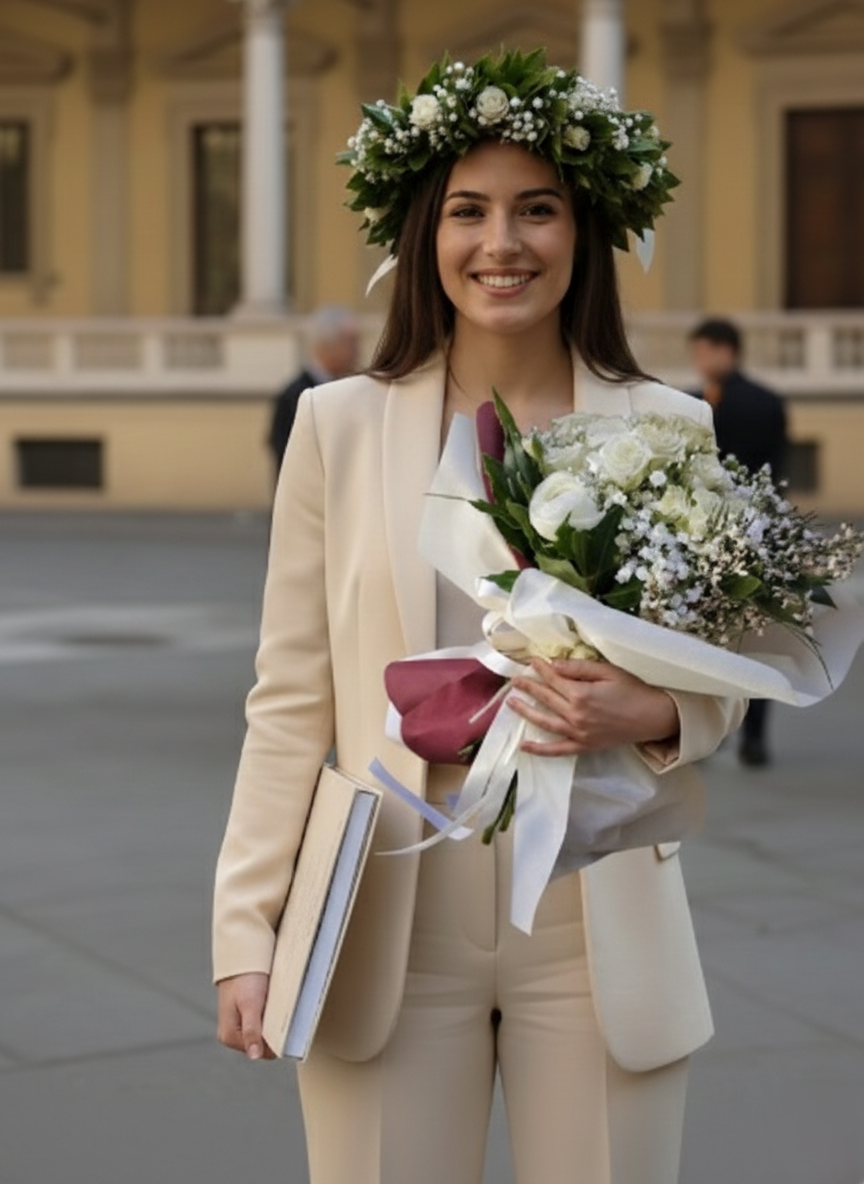 ragazza con bouquet e corona ragazza con bouquet e corona
