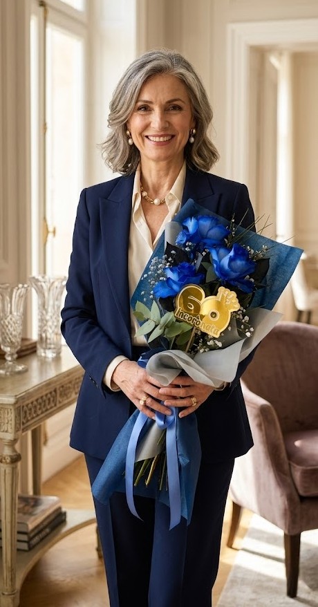 Bouquet di rose blu con topper personalizzato 60 anni Incoronata - Idea regalo compleanno donna a Corato