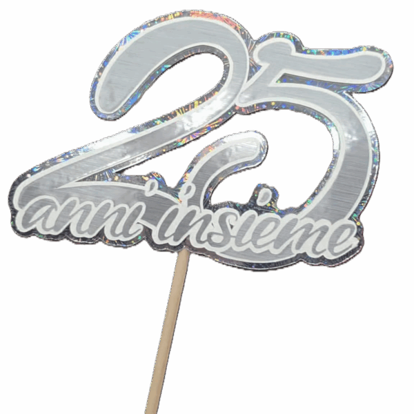 Flower Topper 25 Anni Insieme argento olografico per nozze d'argento