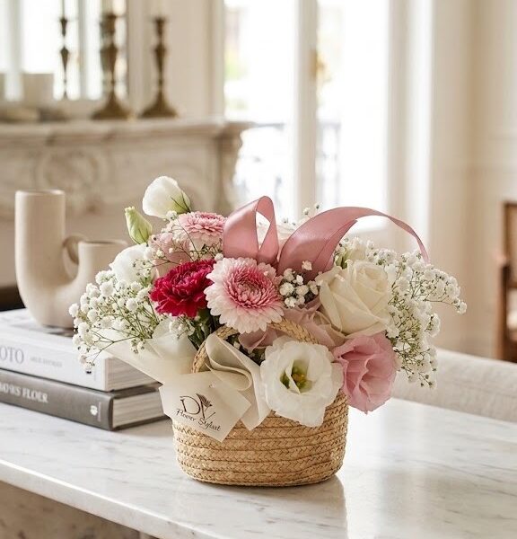 Bonbon Floreale flower bag in paglia con rose e gerbere consegna fiori Corato