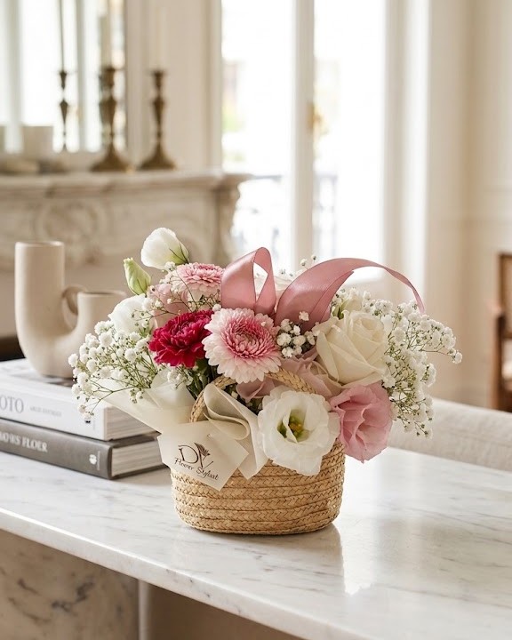 Bonbon Floreale flower bag in paglia con rose e gerbere consegna fiori Corato